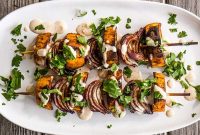 Paprika Sweet Potato Skewers with Tangy Tahini Lemon Sauce