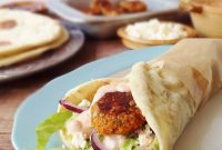 Red Lentil Koftas with Homemade Flatbreads and Harissa Yogurt Sauce
