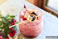 Summer Bourbon Cocktail with Sweet Crushed Cherries & Lemon