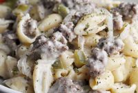 Philly Cheesesteak Casserole with Ground Beef and Melted Provolone