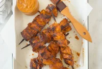 Grilled Harissa Chicken Skewers with Lemon Yogurt Sauce