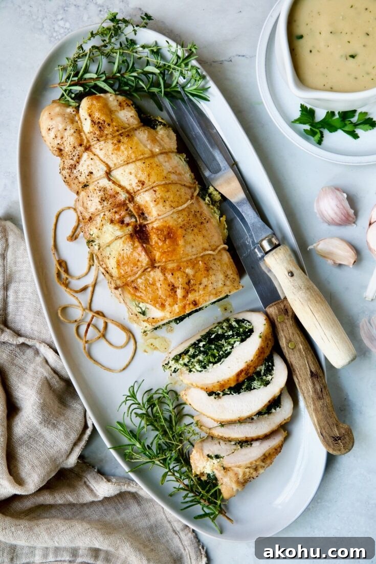 Image for Spinach and Ricotta Stuffed Turkey Breast with Garlic Herb Sauce