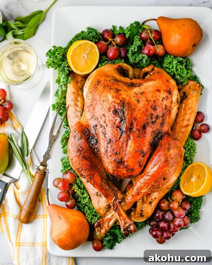 Bourbon brined turkey on a platter.