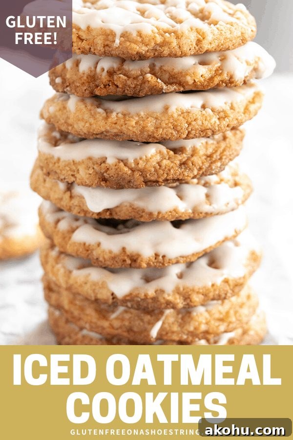 Thin Chewy Gluten-Free Iced Oatmeal Cookies 7 These easy gluten free iced oatmeal cookies are soft and chewy in the center, and crisp around the edges. A light coating of icing on top makes them extra beautiful!