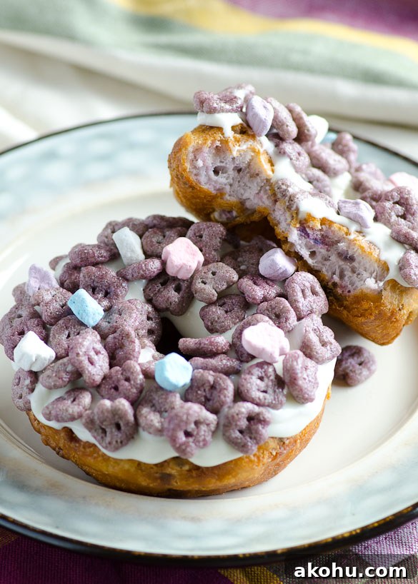 Boo Berry Donuts - using General Mills Monster Cereal collection and Pillsbury Grands! Blueberry Biscuits!