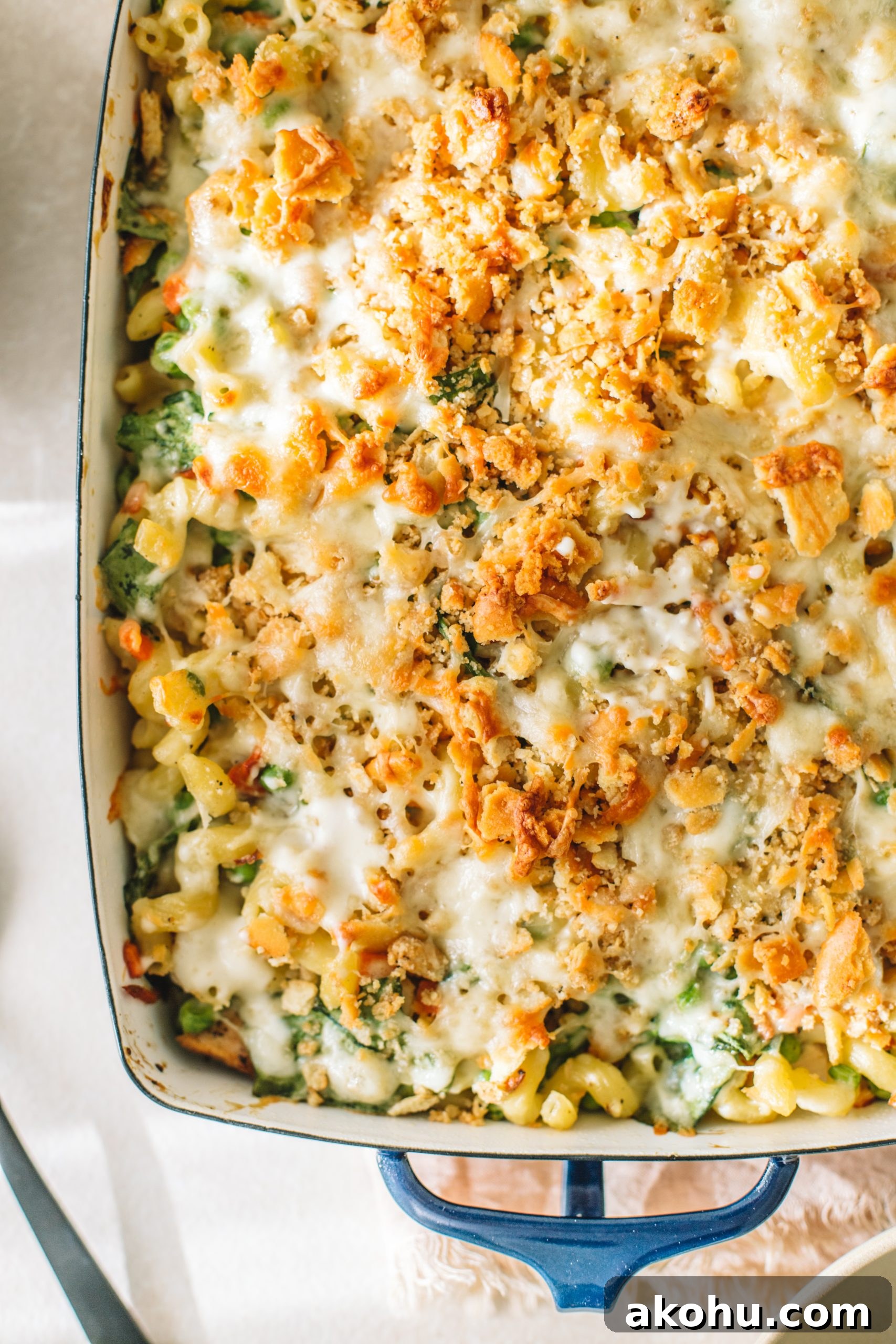 Homemade Tuna Noodle Casserole Recipe From Scratch 9 A close up look of tuna noodle casserole.