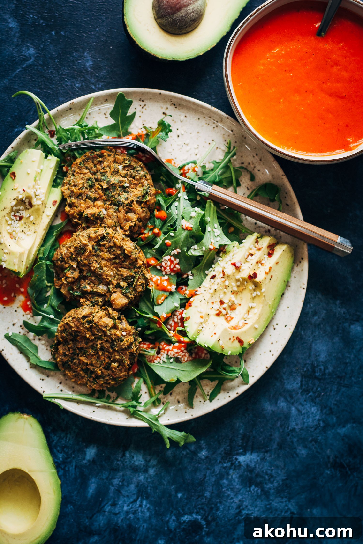 Herby Vegan Falafel w/ Smoky Red Pepper Dip | Well and Full | #healthy #recipe