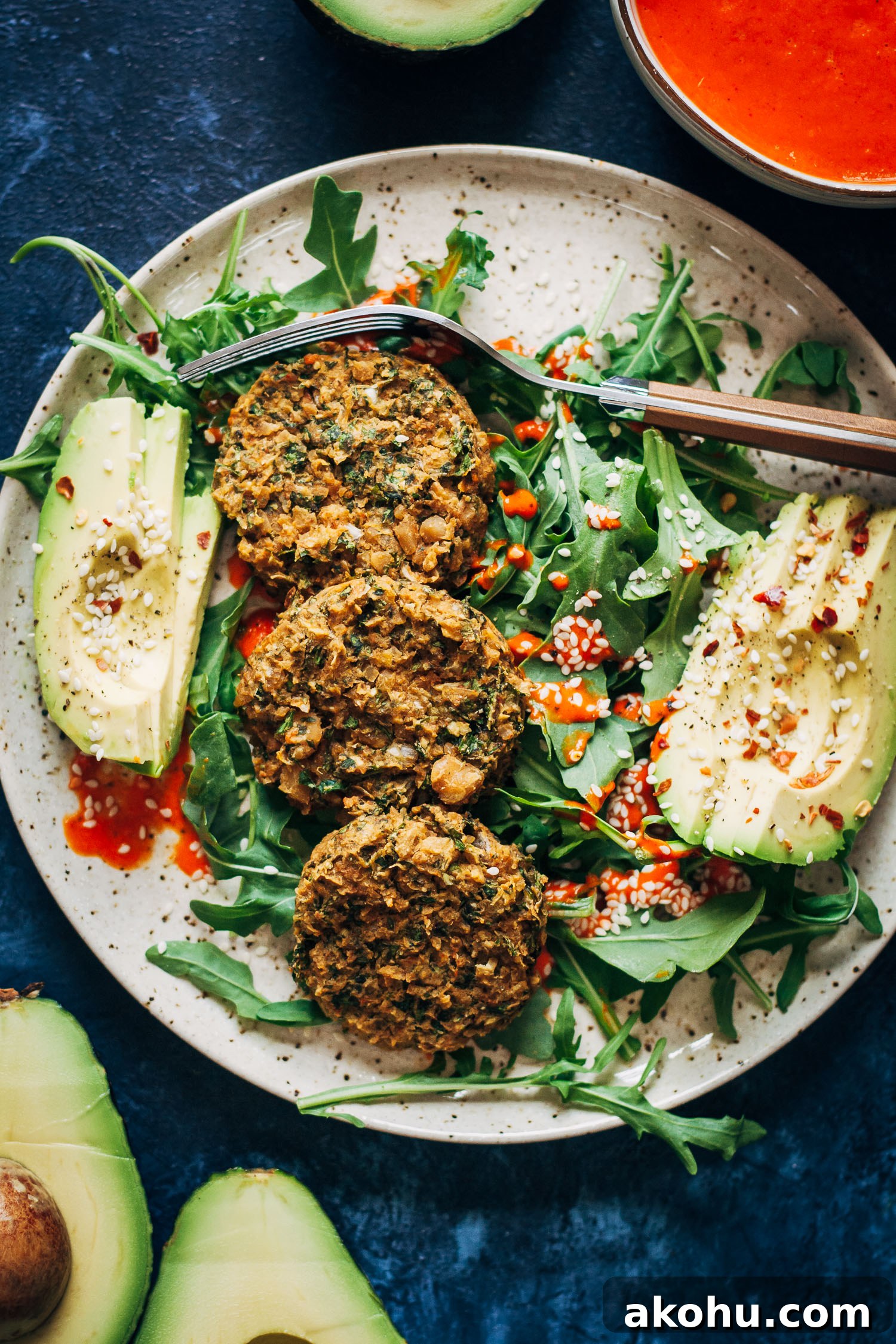 Herby Vegan Falafel w/ Smoky Red Pepper Dip | Well and Full | #healthy #recipe