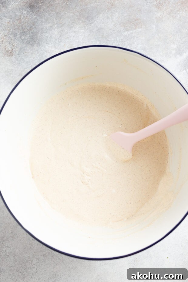 Apple Pie Filling Coffee Cake Recipe — Warm, Spiced Dessert 5 Cake batter mixed together in a bowl.