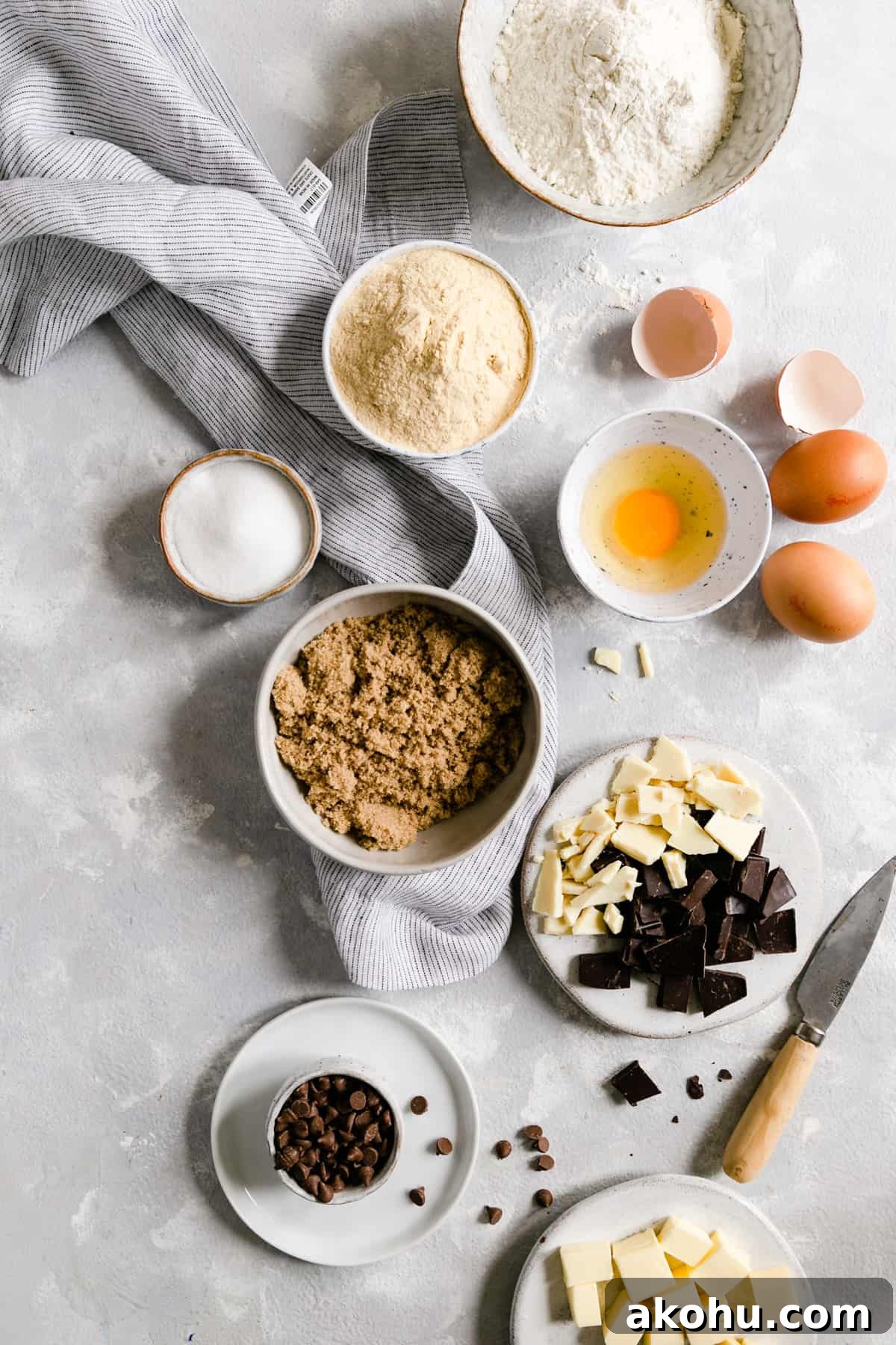 top view of the ingredients for skillet cookie