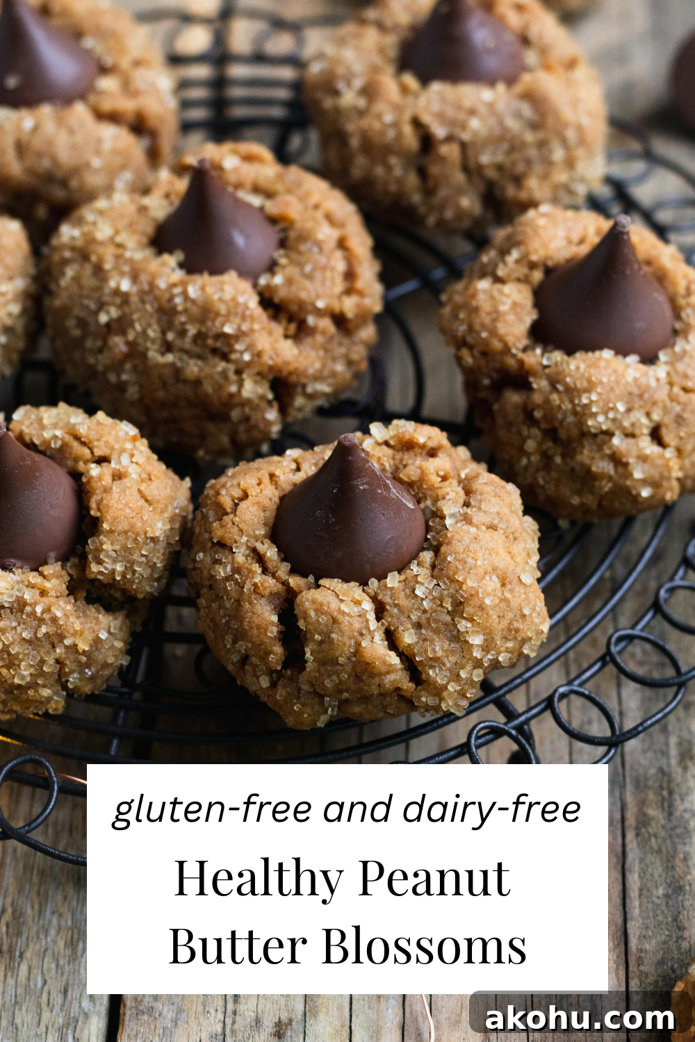 Peanut Butter Blossoms: Soft Chocolate Kiss Cookies Recipe 6 This easy peanut butter blossom recipe is gluten-free, dairy-free, and naturally-sweetened. A healthy peanut butter blossom recipe is a great addition to your cookie boxes! #christmascookies #baking #holidaybaking #peanutbutterblossoms