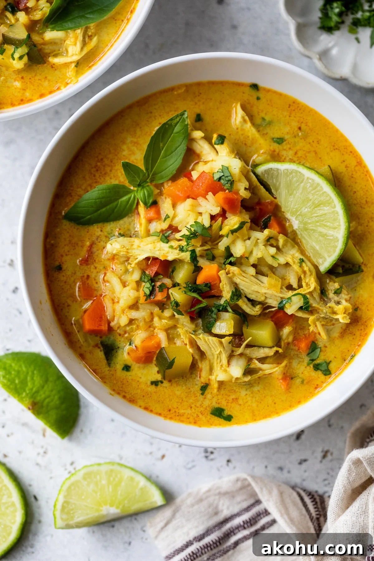 chicken curry soup in a bowl