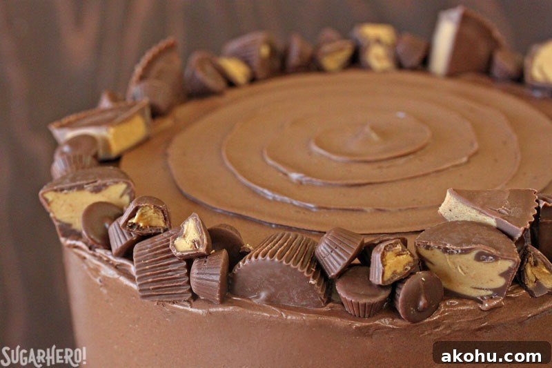 Peanut Butter Cup Banana Cake - sliced to show layers