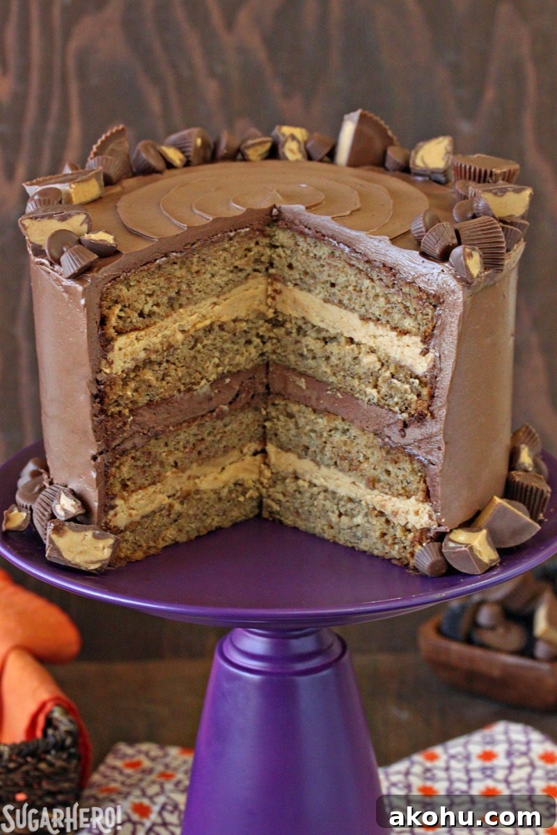 Peanut Butter Cup Banana Cake - close up