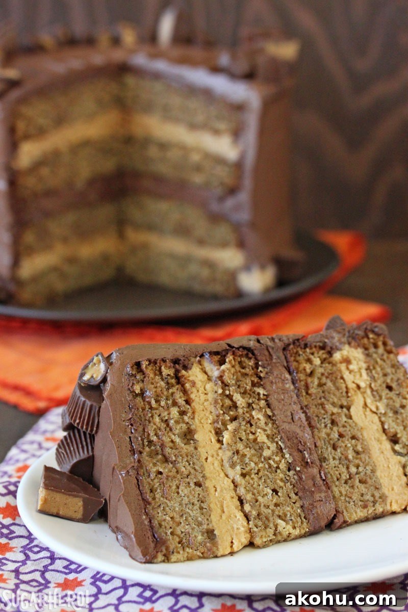 Peanut Butter Cup Banana Cake - plated slice