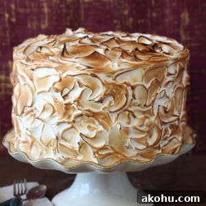 Close up of a Banana Meringue Cake.