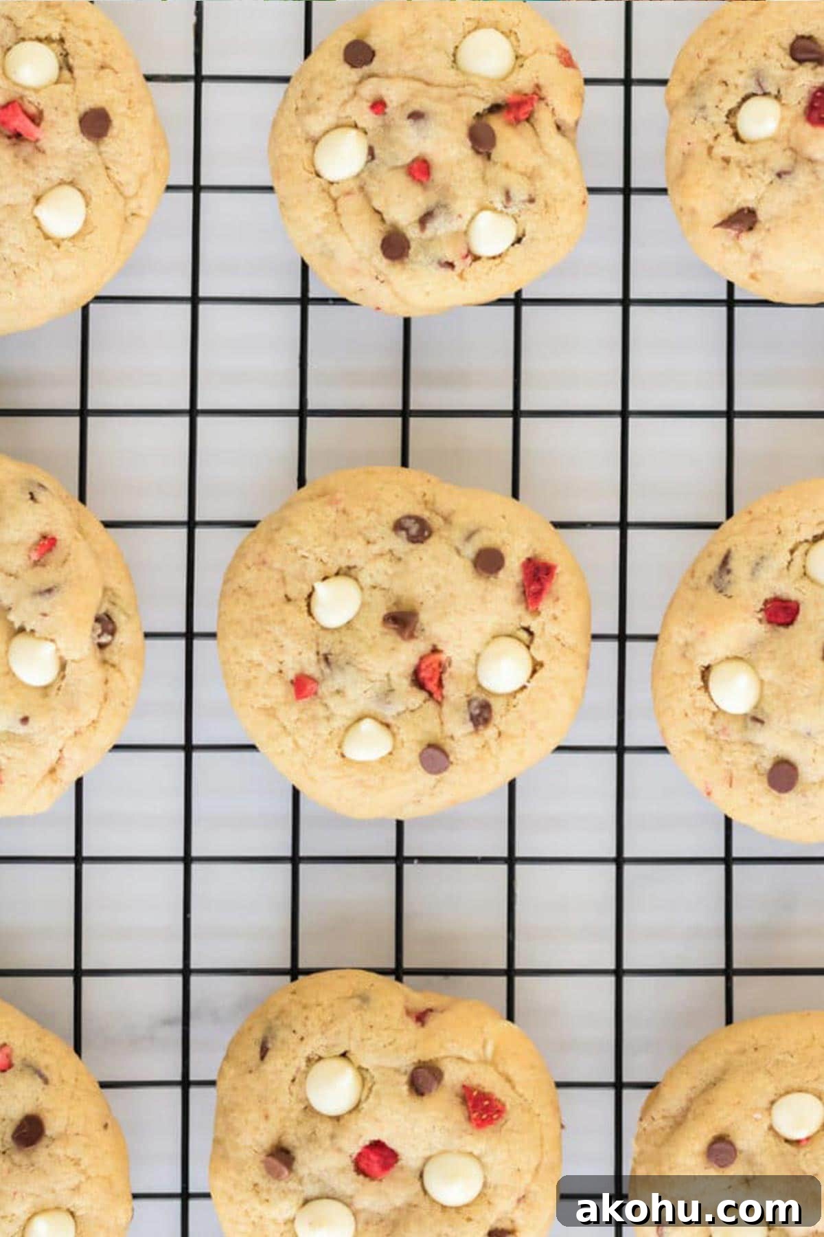 Strawberry Cheesecake Cookies on a cooling rack