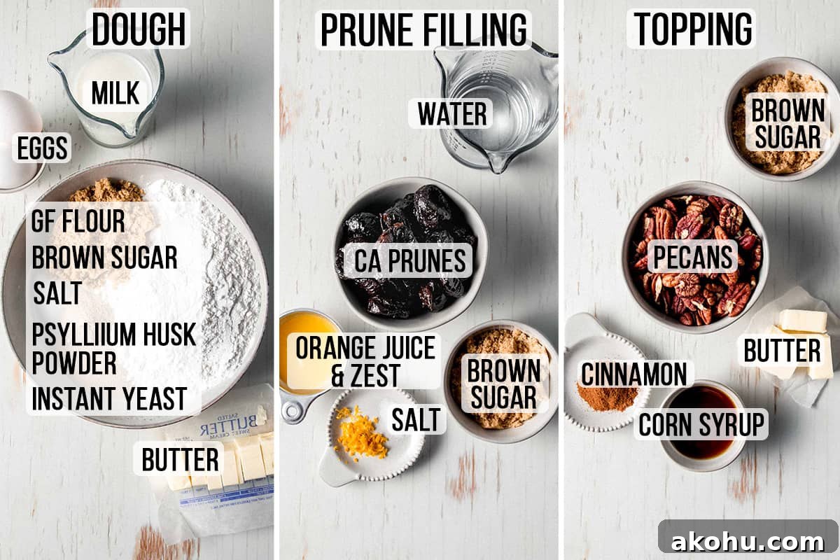 Ingredients measured out in bowls and labeled.