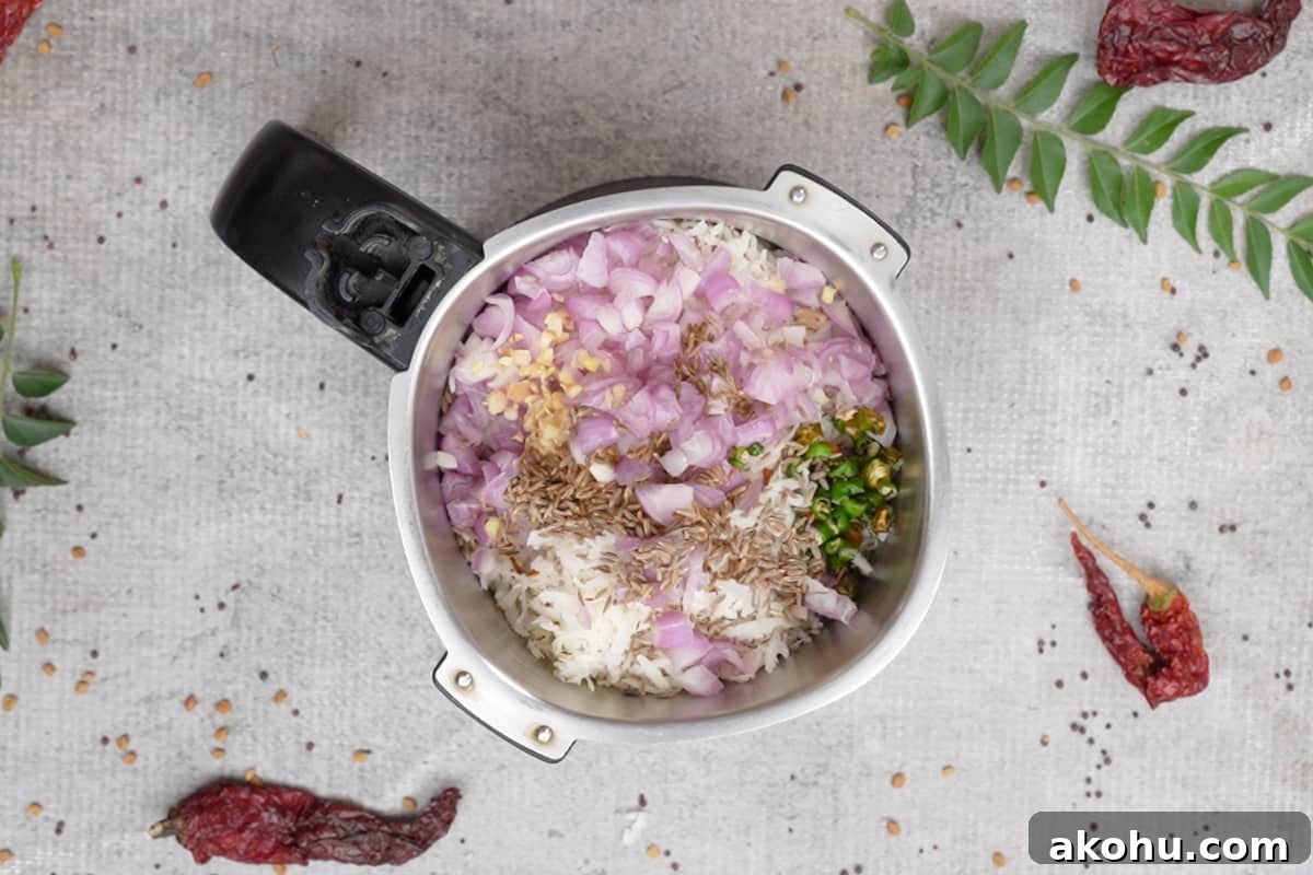Paste ingredients added to a blender.