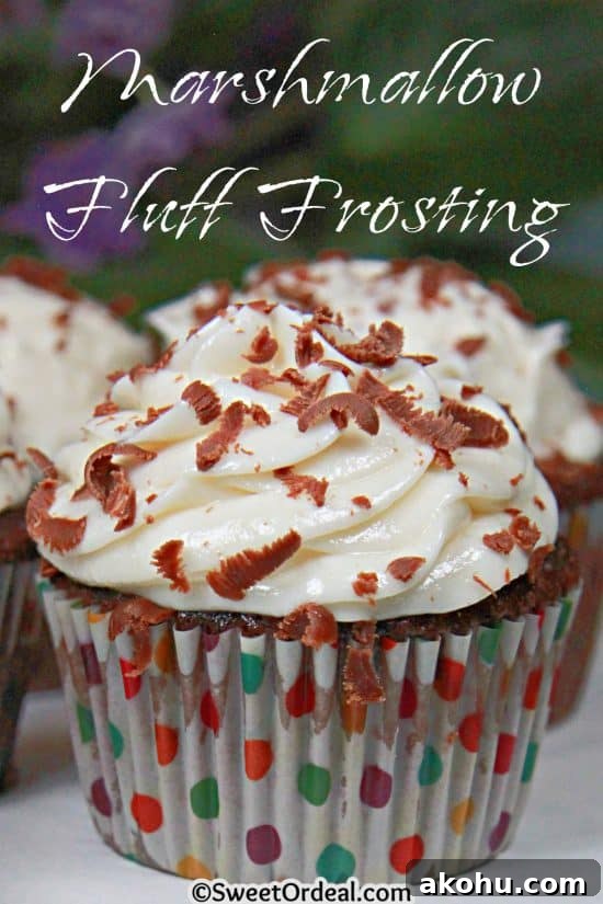 Marshmallow Fluff Frosting is perfect for spreading, piping, or applying with an ice cream scoop.