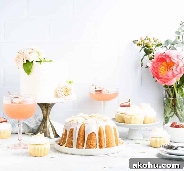 a variety of cakes decorated with flowers.