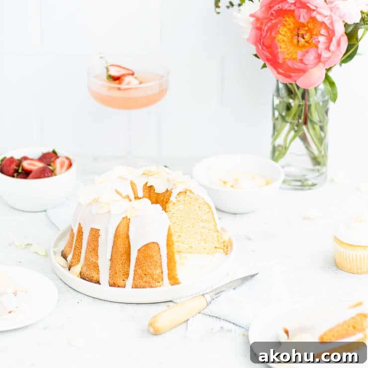 bundt cake with rose petals.