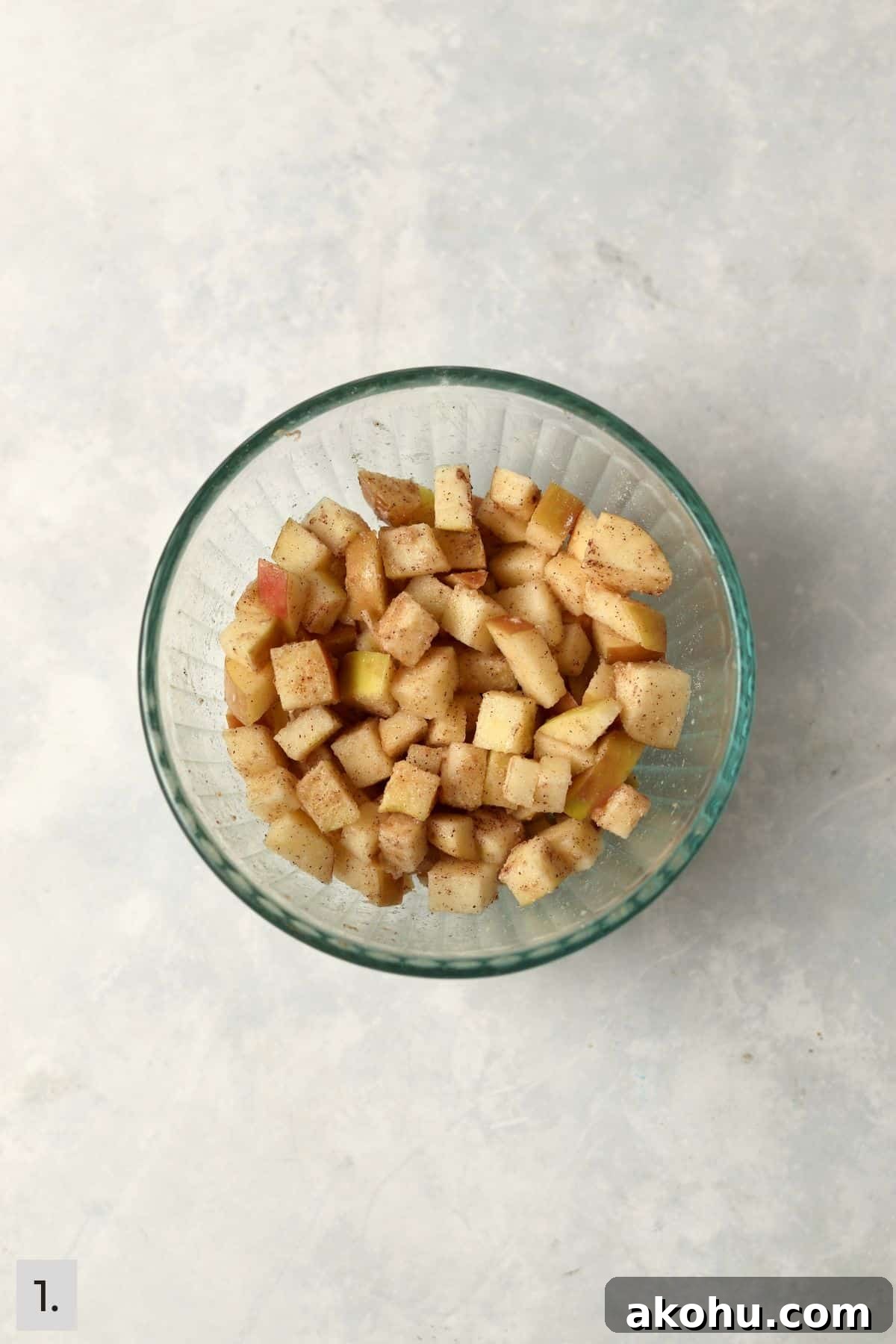 Individual Apple Crisp with Oat Topping — Single-Serve Recipe 4 Diced apples tossed with flour, sugar, and cinnamon.