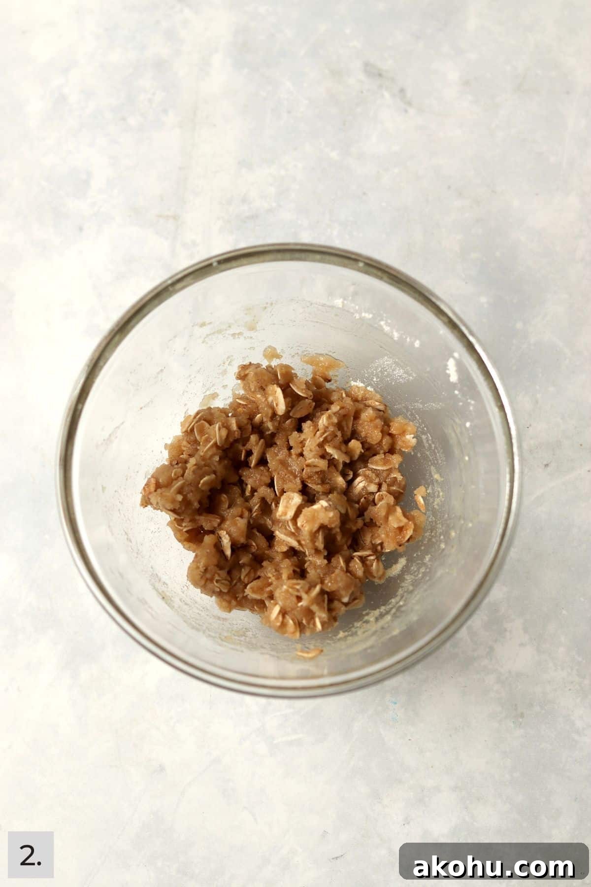 Individual Apple Crisp with Oat Topping — Single-Serve Recipe 5 A small batch of crisp topping made with oats in a bowl.