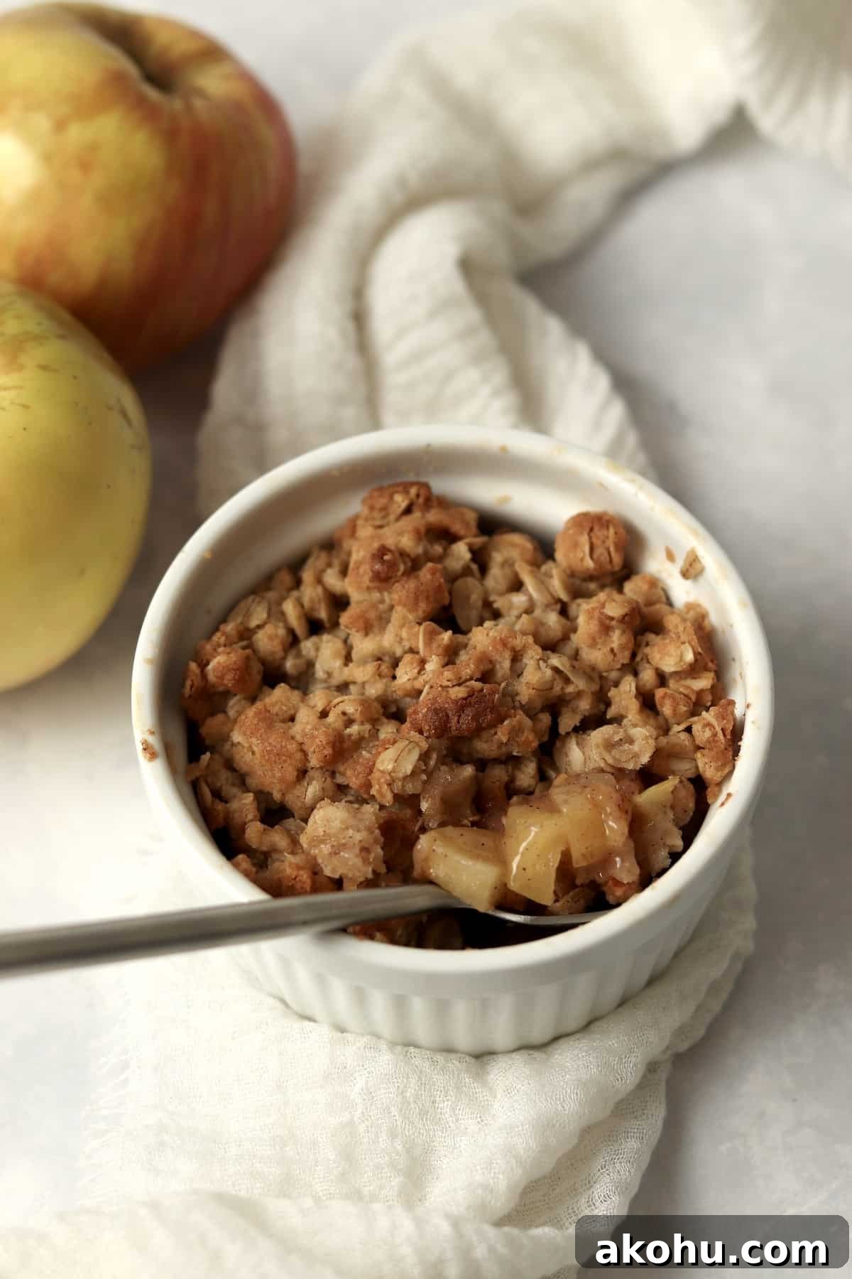 Individual Apple Crisp with Oat Topping — Single-Serve Recipe 8 Single serve apple crisp in a ramekin.
