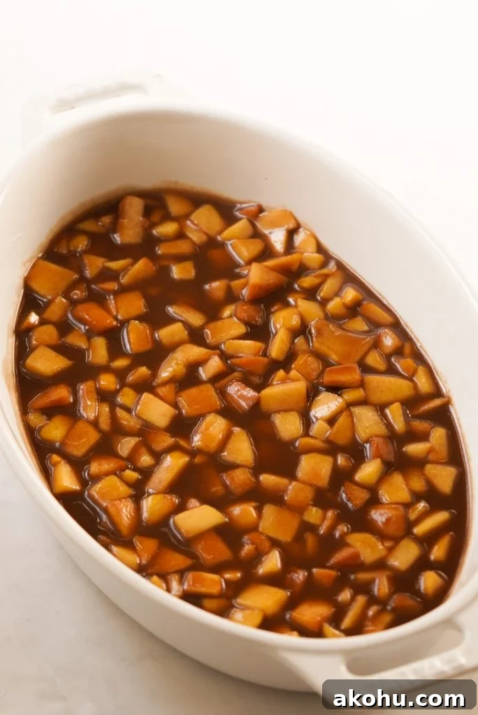 peach filling in a baking dish