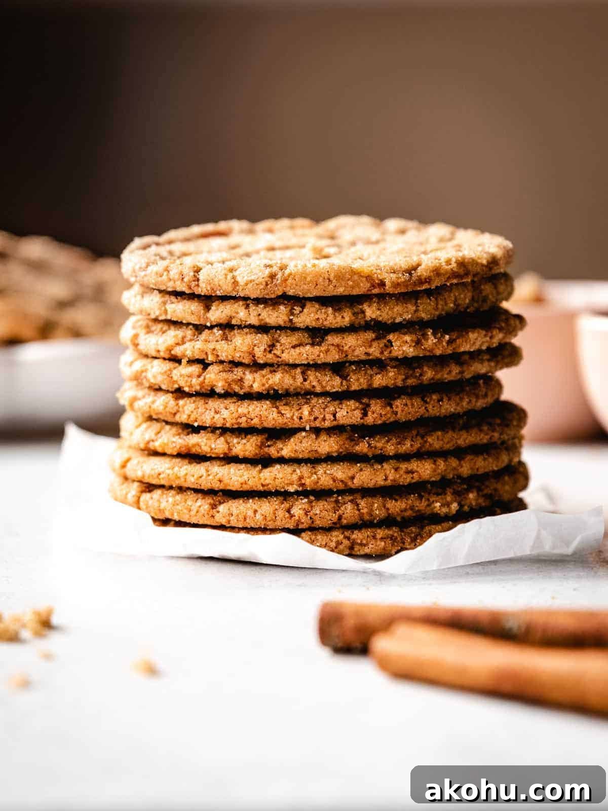 close up of a large stack of brown sugar cookies