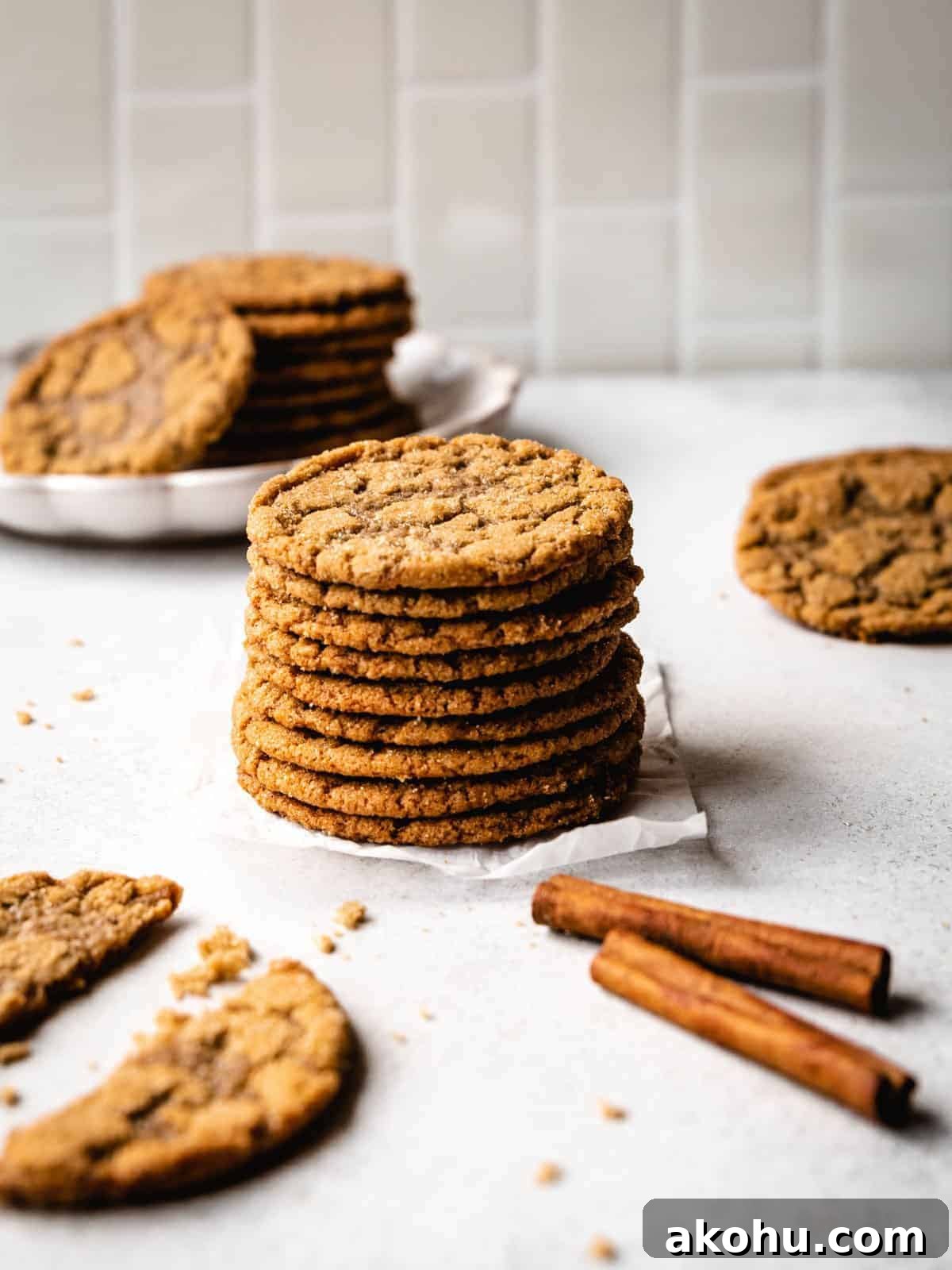 stack of thin and chewy brown sugar cookies