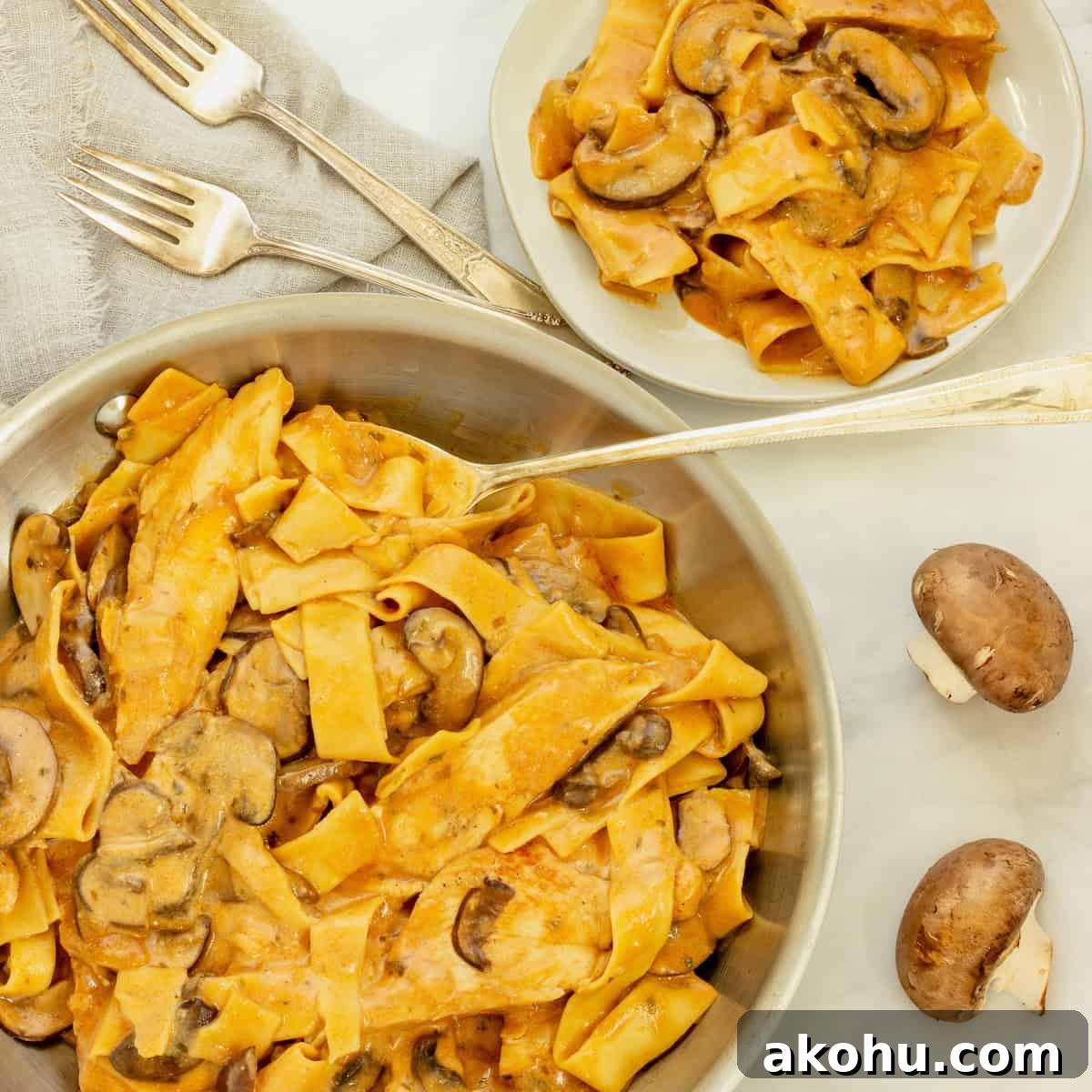 One Pan Creamy Chicken and Mushroom Pasta