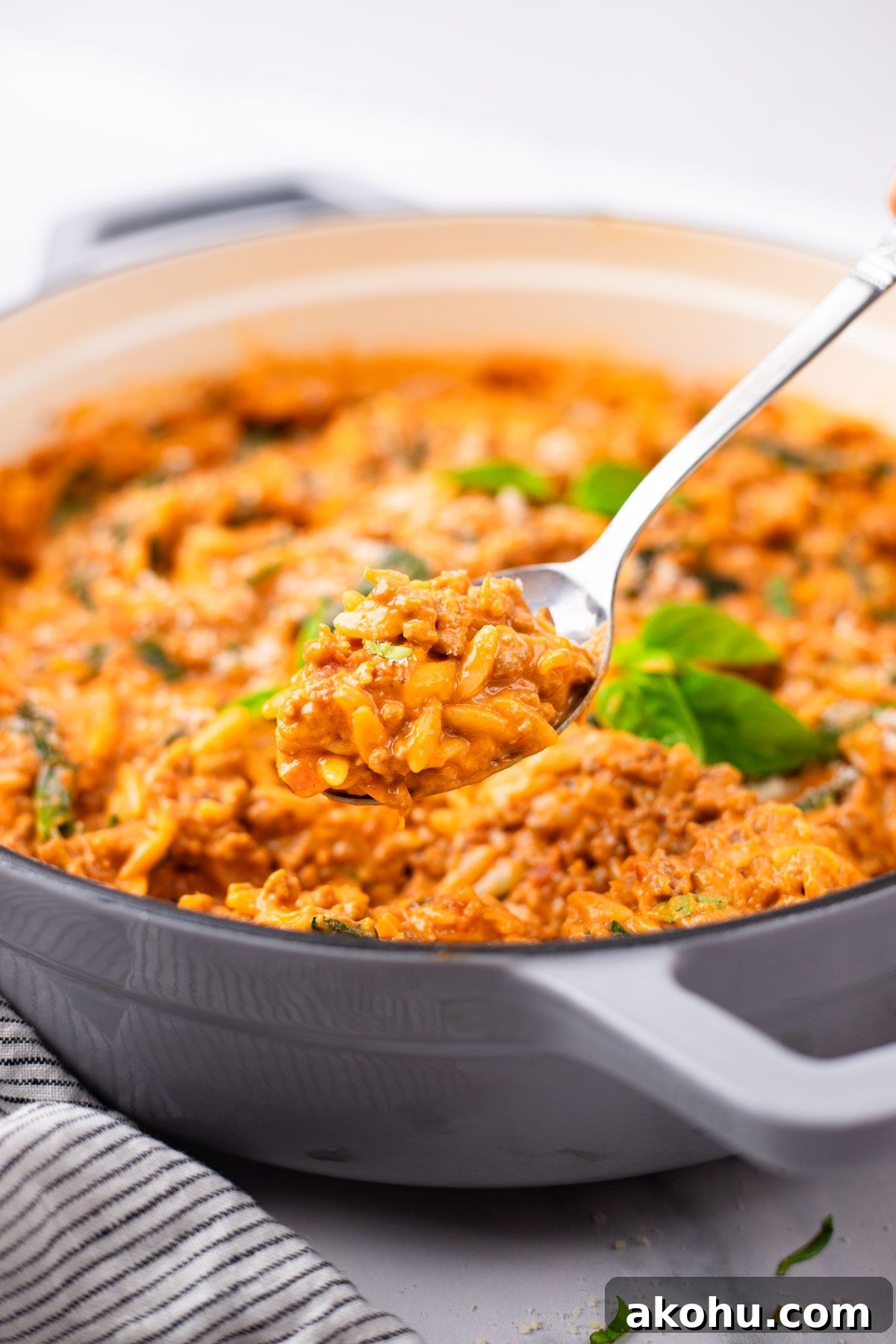 Creamy Ground Beef Orzo