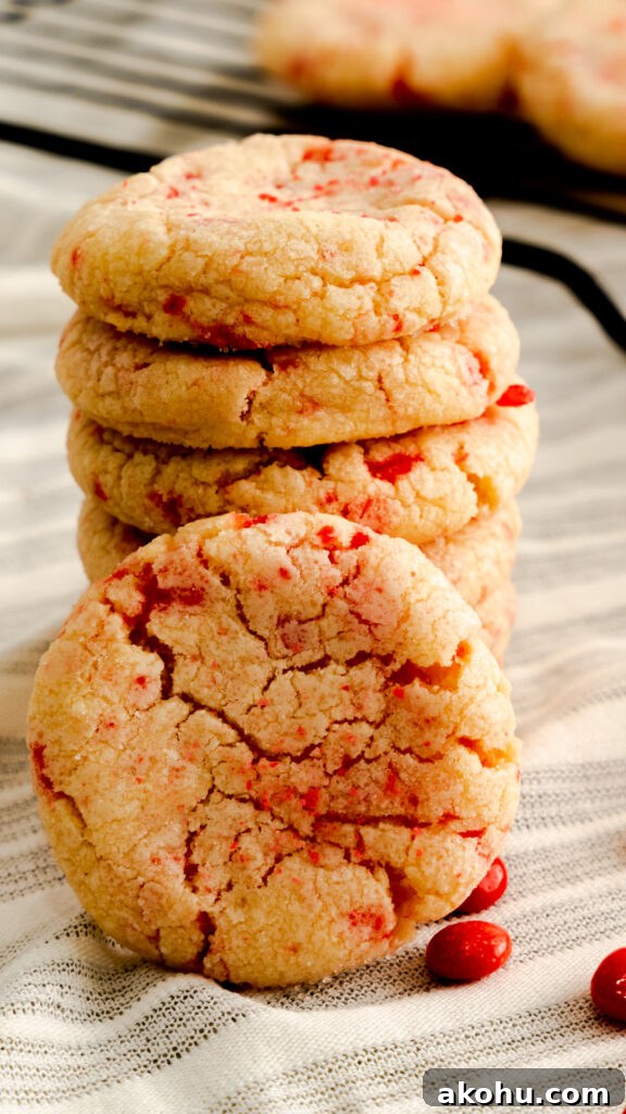 Spicy Red Velvet Cookies: Sweet Heat Recipe 4 Close up of a stack of red hot cookies.