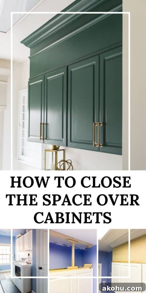 How to Close the Gap Above Kitchen Cabinets for a Finished Look 16 PInterest graphic how to enclose gap above cabinets