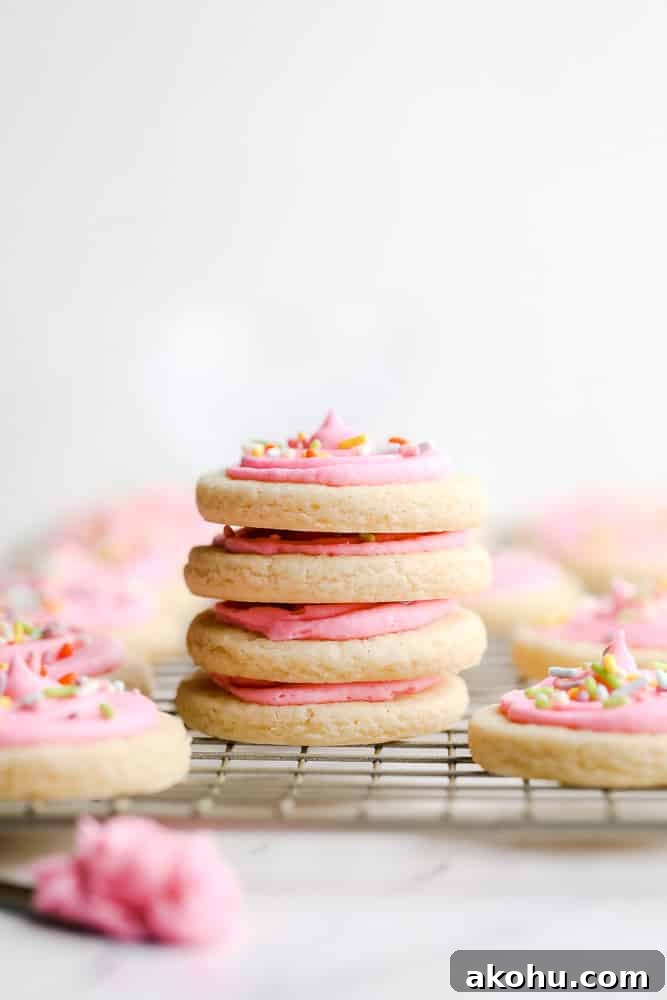 stacked sugar lofthouse cookies, white background