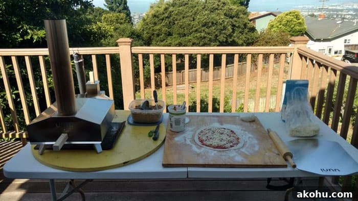 pizza oven resting on patio table