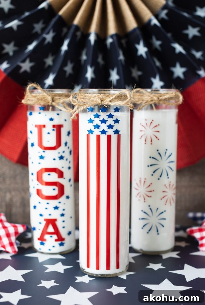 Patriotic Candles: Top Designs for Fourth of July & Memorial Day 5 American flag vinyl decal on dollar store candle jars