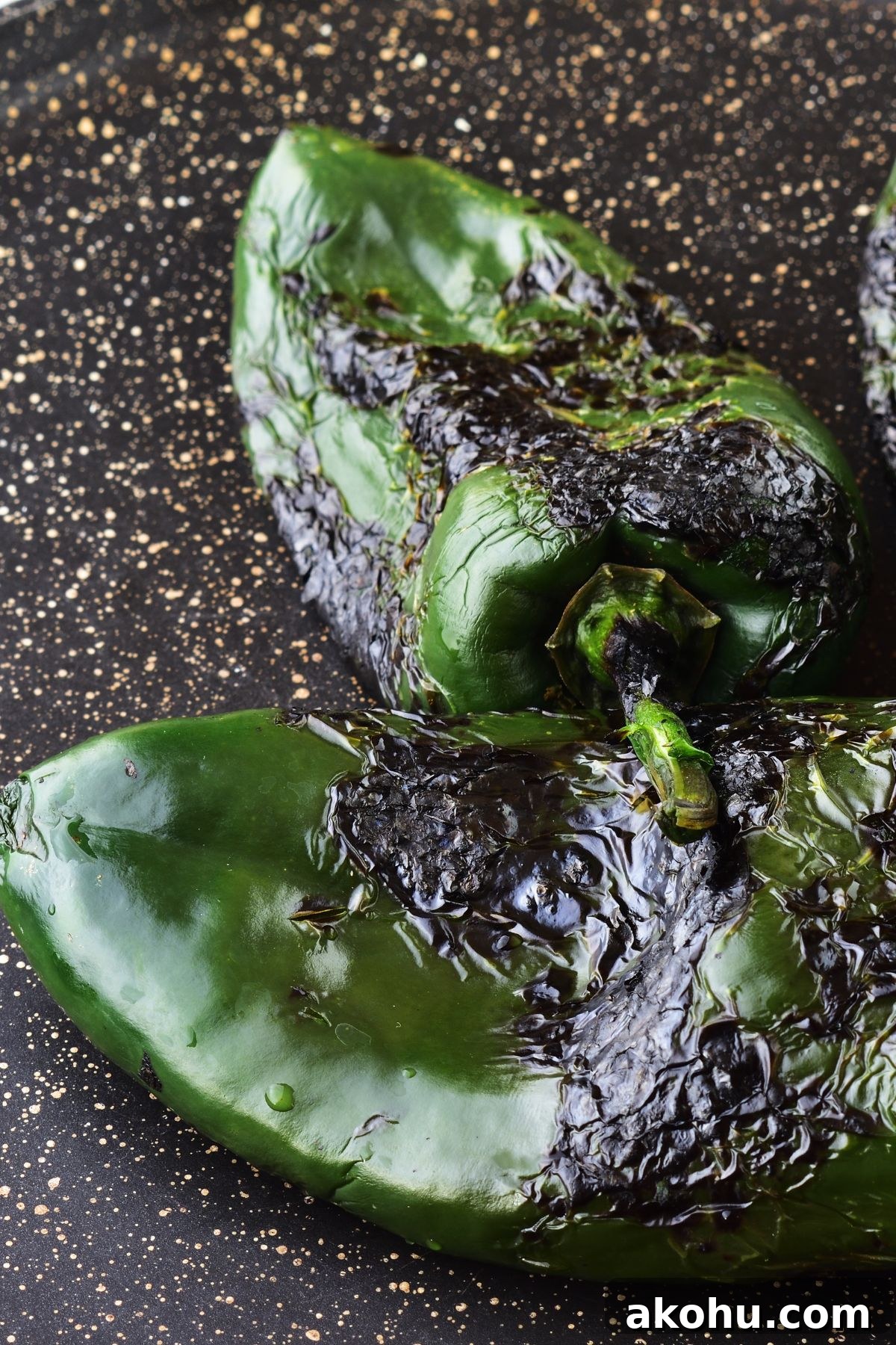 roasted and charred poblano chiles