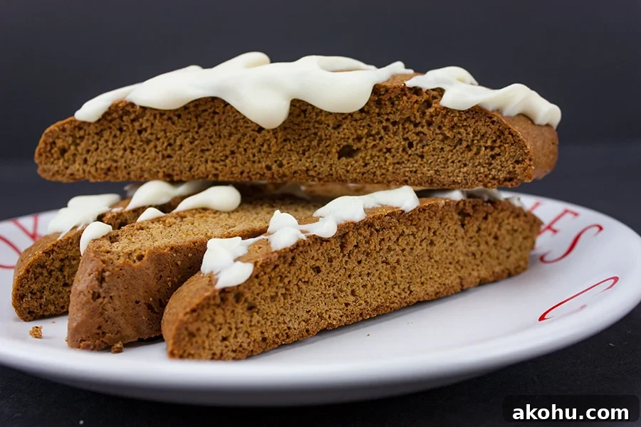 Gingerbread Biscotti on a white plate.