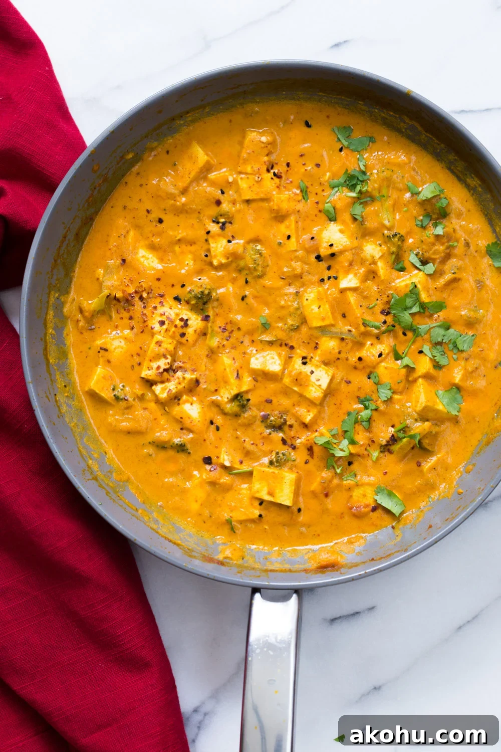 Tofu Achari Paneer - Tofu & Veggies in Achari Sauce made with Indian Pickling spices. Add chickpeas or more vegetables to make soy-free.