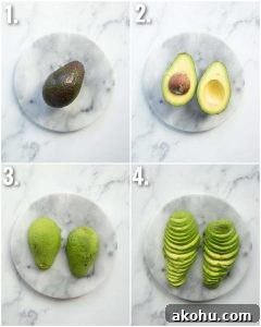 4 step by step photos showing how to slice avocado