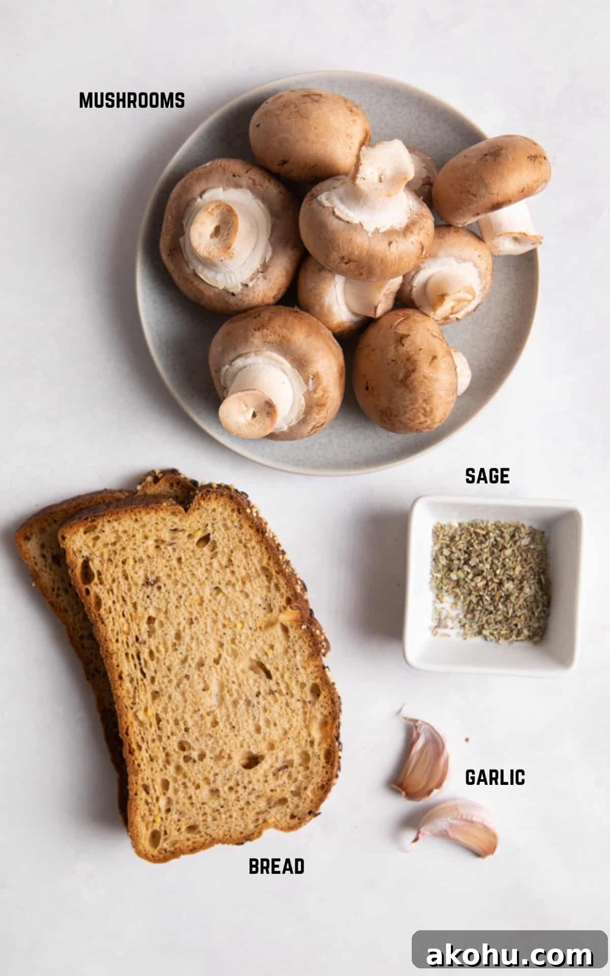 ingredients led on white surface.