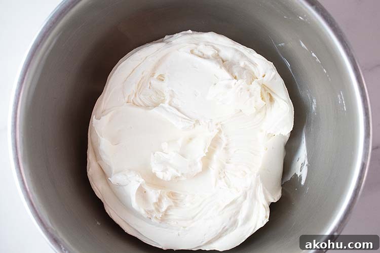 overhead view of cream cheese filling mixture after combining