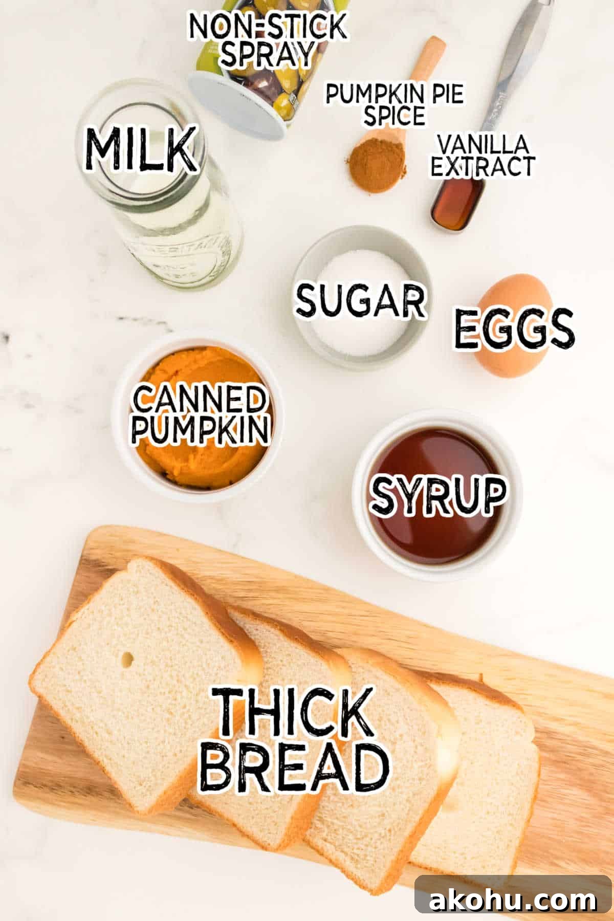 Ingredients on a white surface.