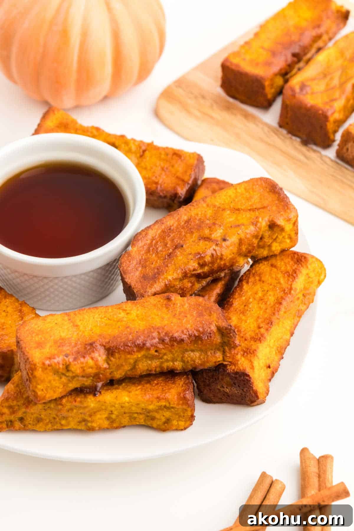 The recipe on a platter with maple syrup.