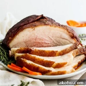 sliced smoked ham on plate.