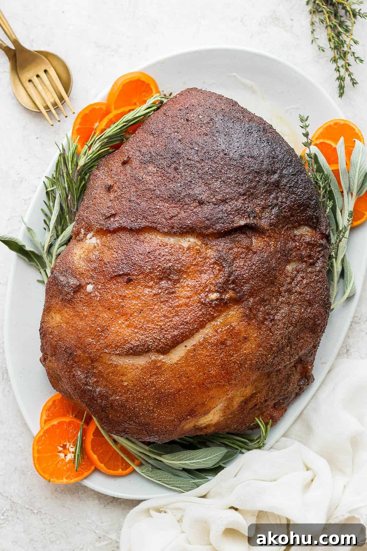 Smoked ham on a plate.