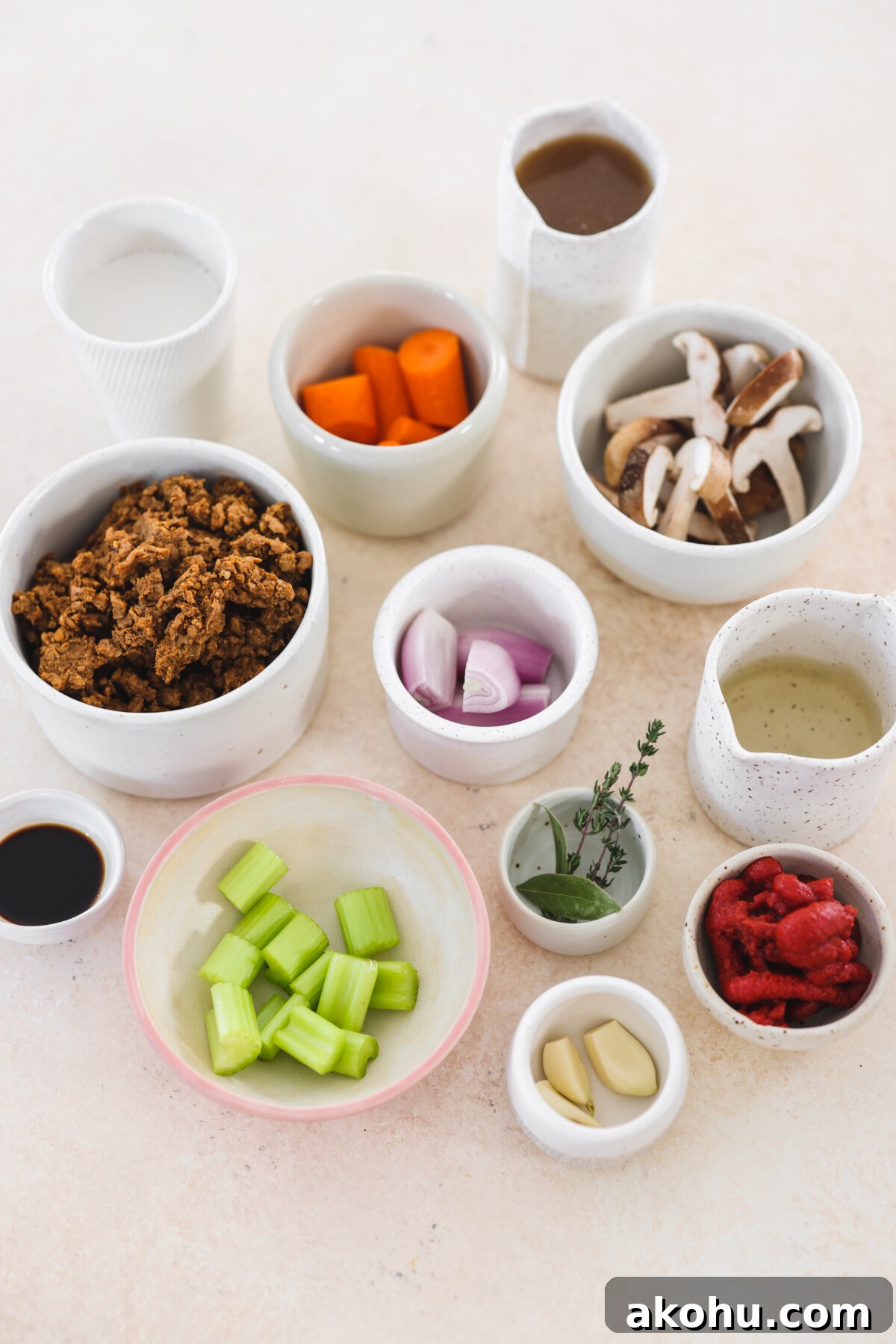 recipe ingredients in small bowls